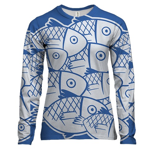 Женский 3D лонгслив с белыми удивленными рыбками