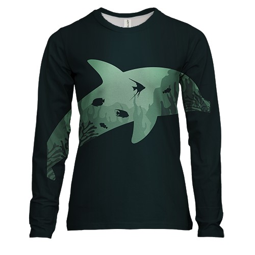 Жіночий 3D лонгслів в зеленим дельфіном