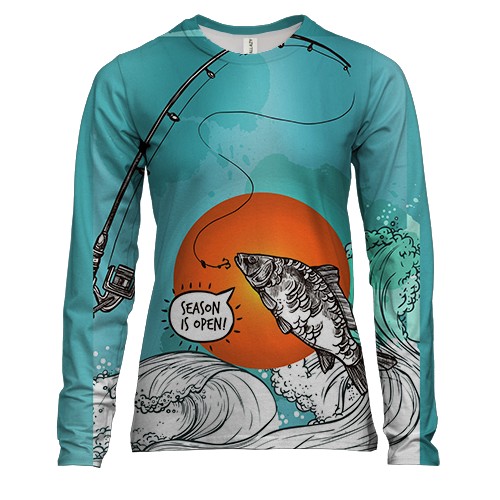 Женский 3D лонгслив с надписью "Сезон рыбалки открыт"