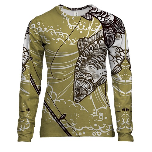 Жіночий 3D лонгслів з рибою і вудкою