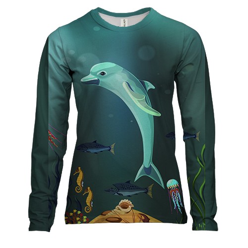 Женский 3D лонгслив с дельфином в океане