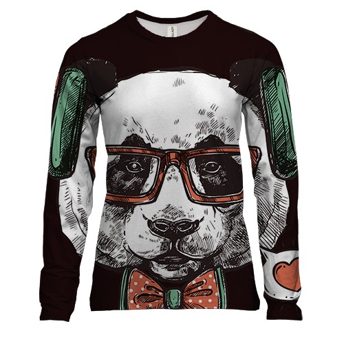 Женский 3D лонгслив с пандой в бабочке