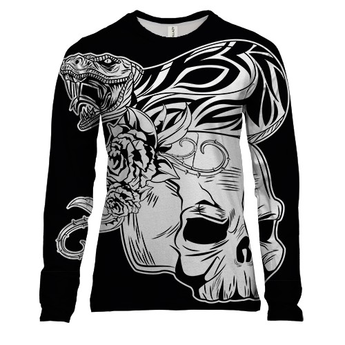 Жіночий 3D лонгслів з черепом і коброю