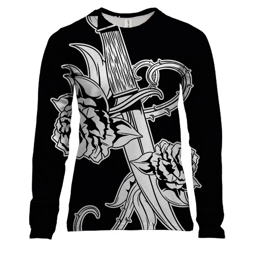 Женский 3D лонгслив с ножом и розами