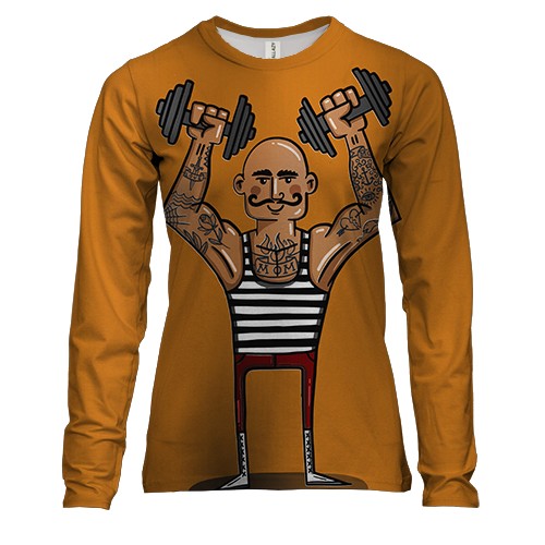Женский 3D лонгслив с бодибилдером в тельняшке