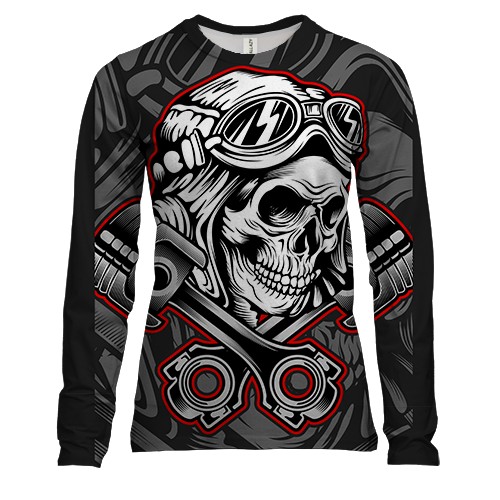 Женский 3D лонгслив с черепом механиком