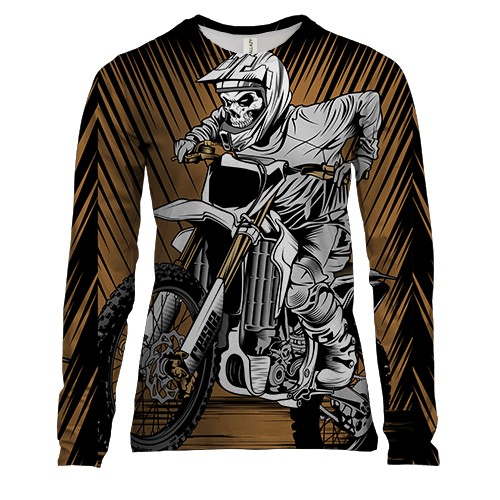 Женский 3D лонгслив со скелетом на мотоцикле
