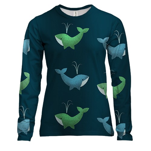 Жіночий 3D лонгслів з синім і зеленим китом