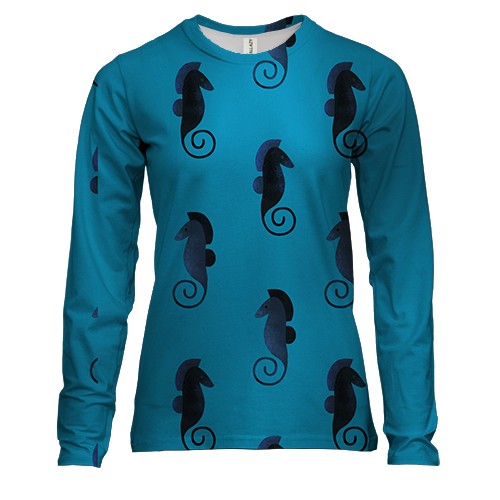 Женский 3D лонгслив с темным морским коньком
