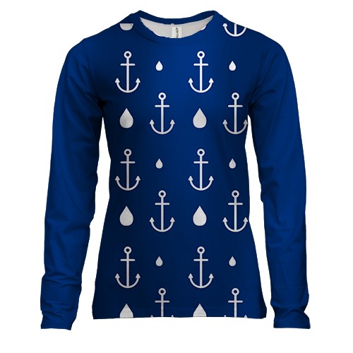 Женский 3D лонгслив с белыми якорями