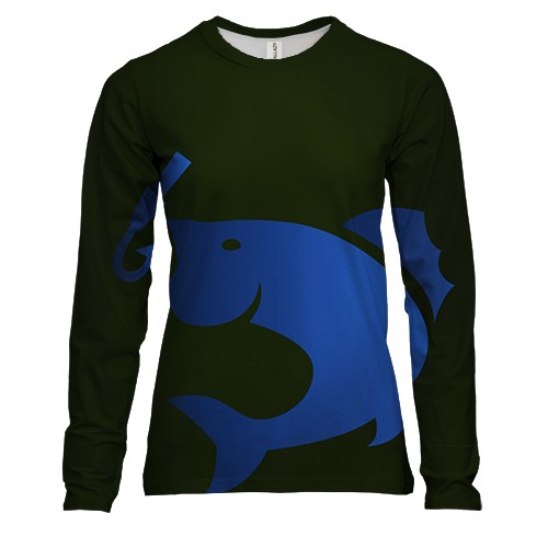 Женский 3D лонгслив с синей рыбой на крючке