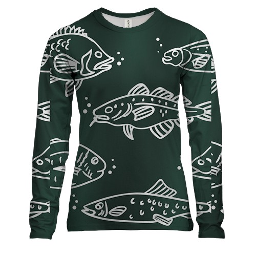 Женский 3D лонгслив с белыми рыбками