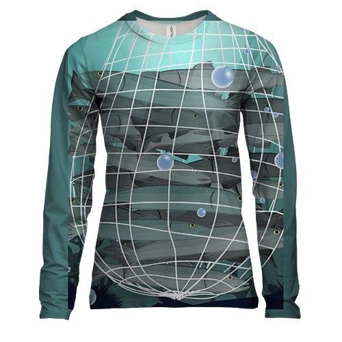 Женский 3D лонгслив с рыбами в сетках