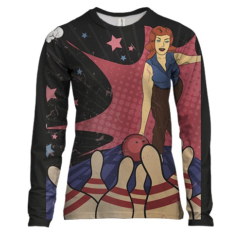 Женский 3D лонгслив с девушкой играющей в боулинг