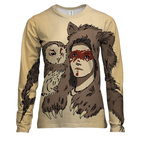 Женский 3D лонгслив с девушкой и совой