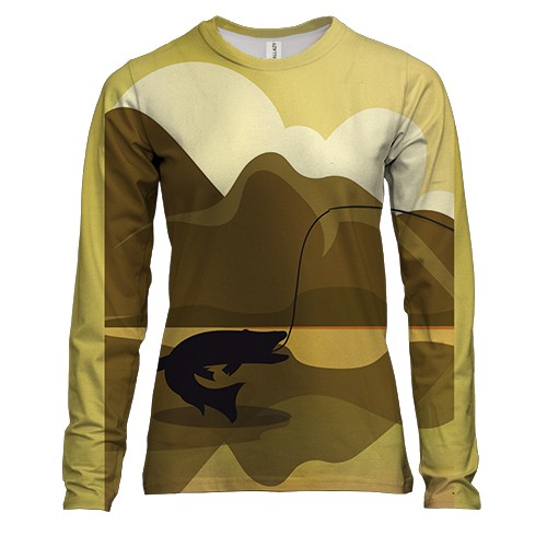 Женский 3D лонгслив с рыбой на крючке на закате