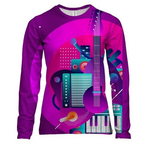 Женский 3D лонгслив с  градиентными музыкальными инструментами
