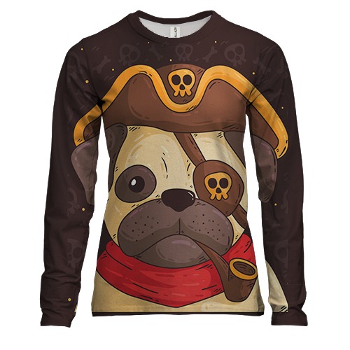 Женский 3D лонгслив с мопсом пиратом