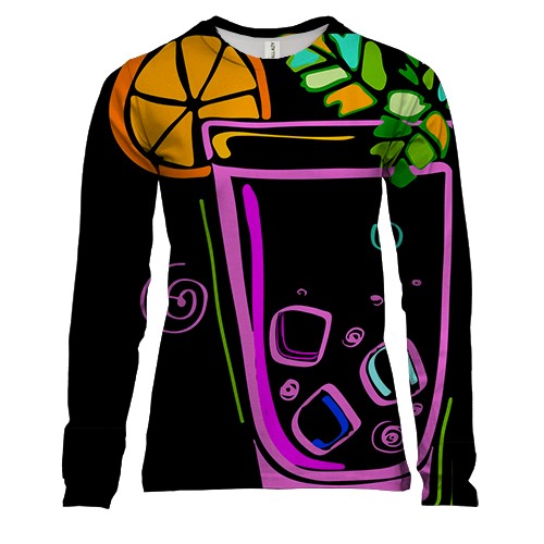 Женский 3D лонгслив с неоновыми коктейлями