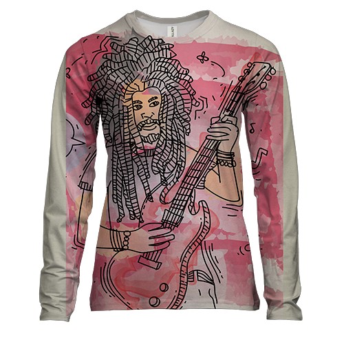 Женский 3D лонгслив с гитаристом и дредами