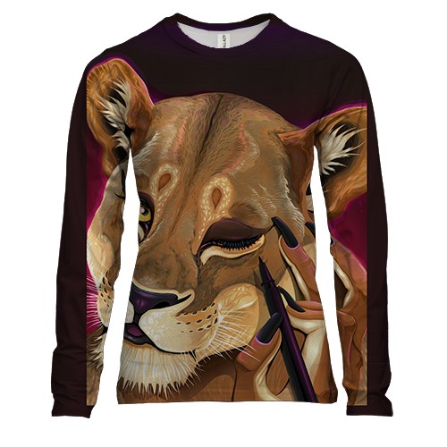 Женский 3D лонгслив с накрашеной львицей