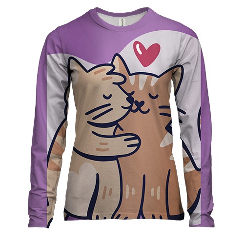 Женский 3D лонгслив с котами которые целуются