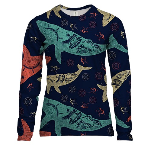 Жіночий 3D лонгслів з різнокольоровими китами