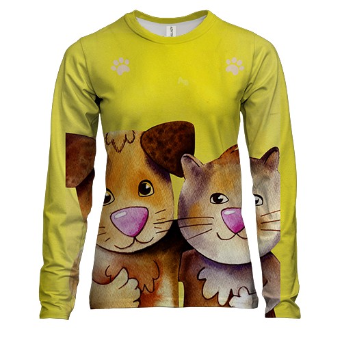 Женский 3D лонгслив с собакой и котом друзьями