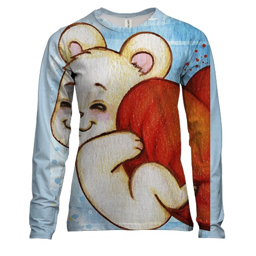 Женский 3D лонгслив с плюшевым мишкой и сердцем