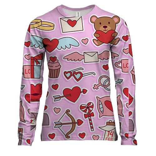 Женский 3D лонгслив Атрибуты Дня Валентина