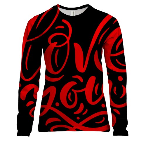 Женский 3D лонгслив с красной надписью "Love you"