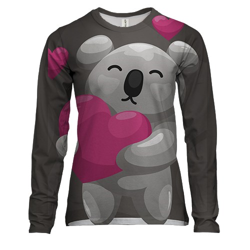 Женский 3D лонгслив с коалой и сердечком