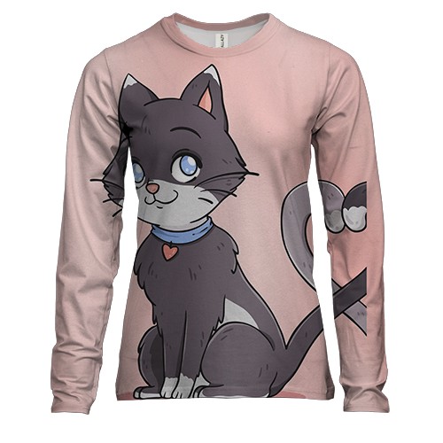 Женский 3D лонгслив с черным влюбленным котом