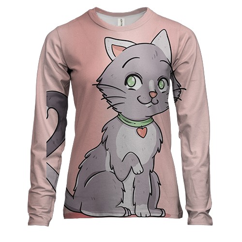 Женский 3D лонгслив с серым влюбленным котом