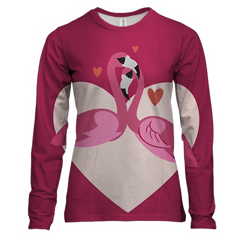 Жіночий 3D лонгслів з закоханими фламінго