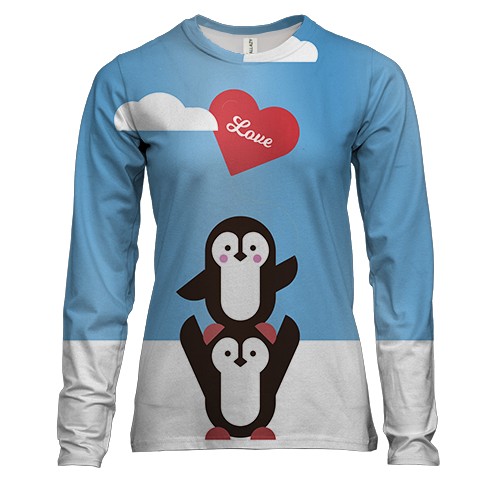 Жіночий 3D лонгслів з закоханими пінгвінами