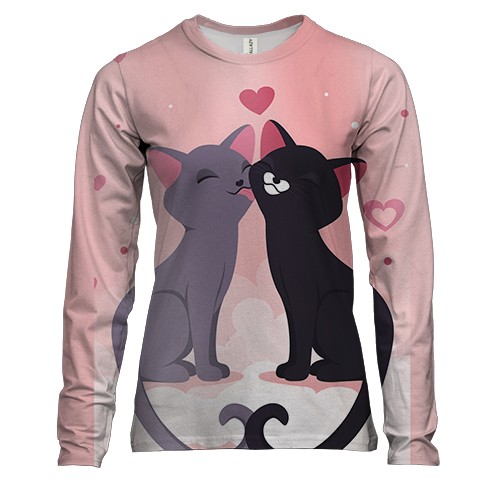 Женский 3D лонгслив с влюбленными серым и черным котом