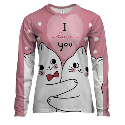 Женский 3D лонгслив с влюбленными белыми котами