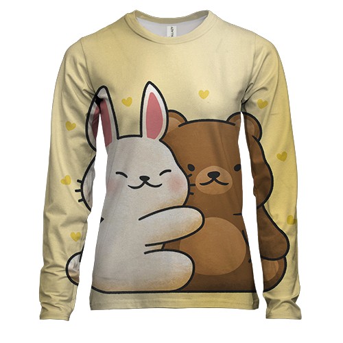 Жіночий 3D лонгслів з закоханими ведмедиком і зайцем