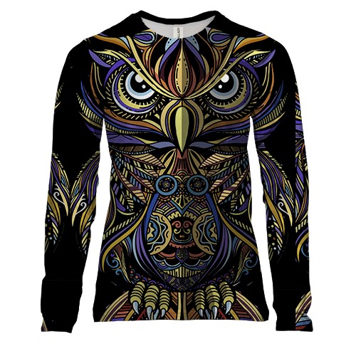 Женский 3D лонгслив с узорной совой