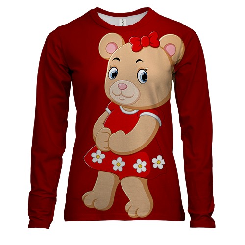 Жіночий 3D лонгслів з плюшевою ведмедиком дівчинкою