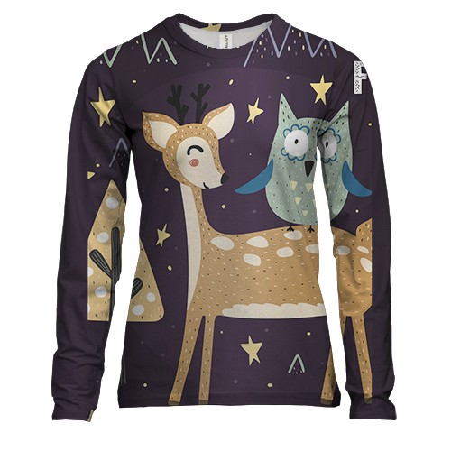 Женский 3D лонгслив с оленем и совой