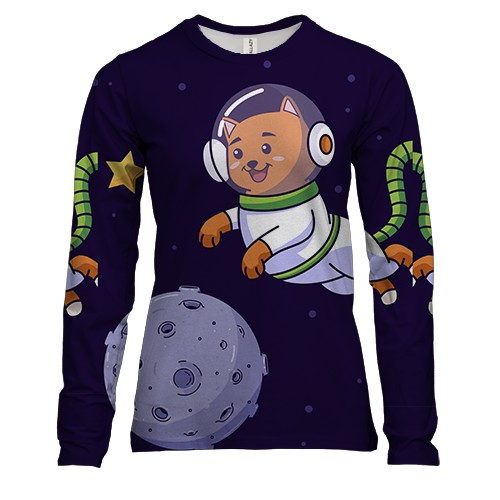 Женский 3D лонгслив с котом в космосе