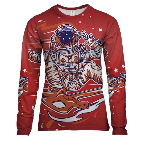 Жіночий 3D лонгслів з астронавтом і гітарою