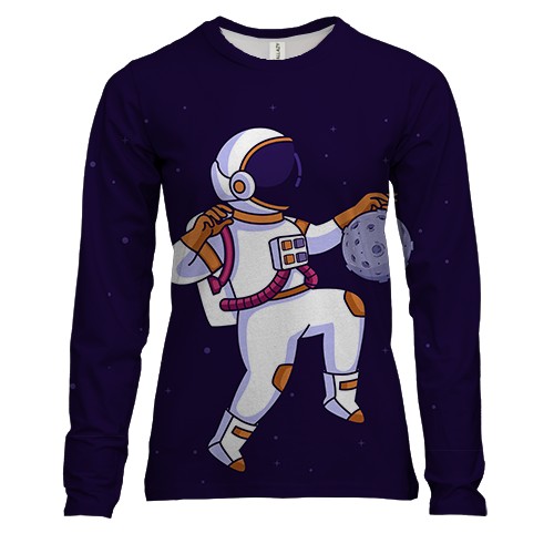 Женский 3D лонгслив с космонавтом и Луной мячом