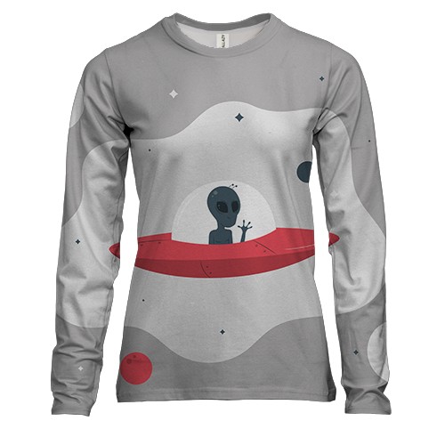 Жіночий 3D лонгслів з прибульцем в тарілці