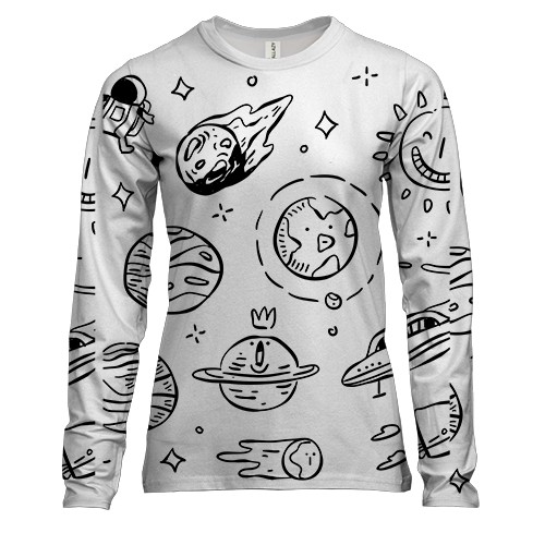 Женский 3D лонгслив с планетами и метеоритами