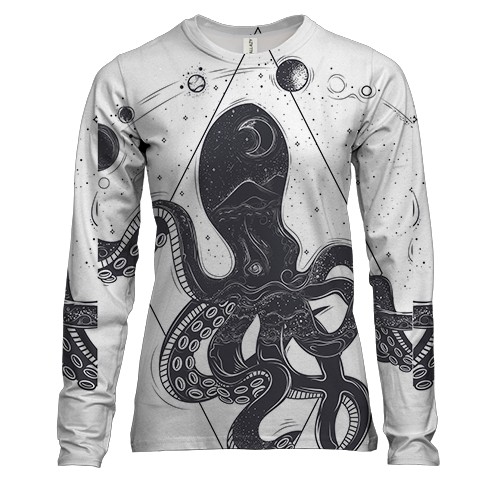 Женский 3D лонгслив с космическим осьминогом