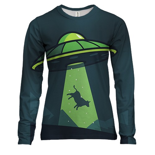 Женский 3D лонгслив с тарелкой похищающей корову