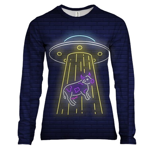 Женский 3D лонгслив с тарелкой и коровой